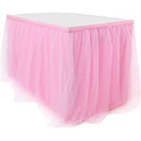 PiccoCasa Falda de mesa – Falda de mesa de tul rosa para mesas rectangulares de 4-3 m- para fiesta de cumpleaños…
